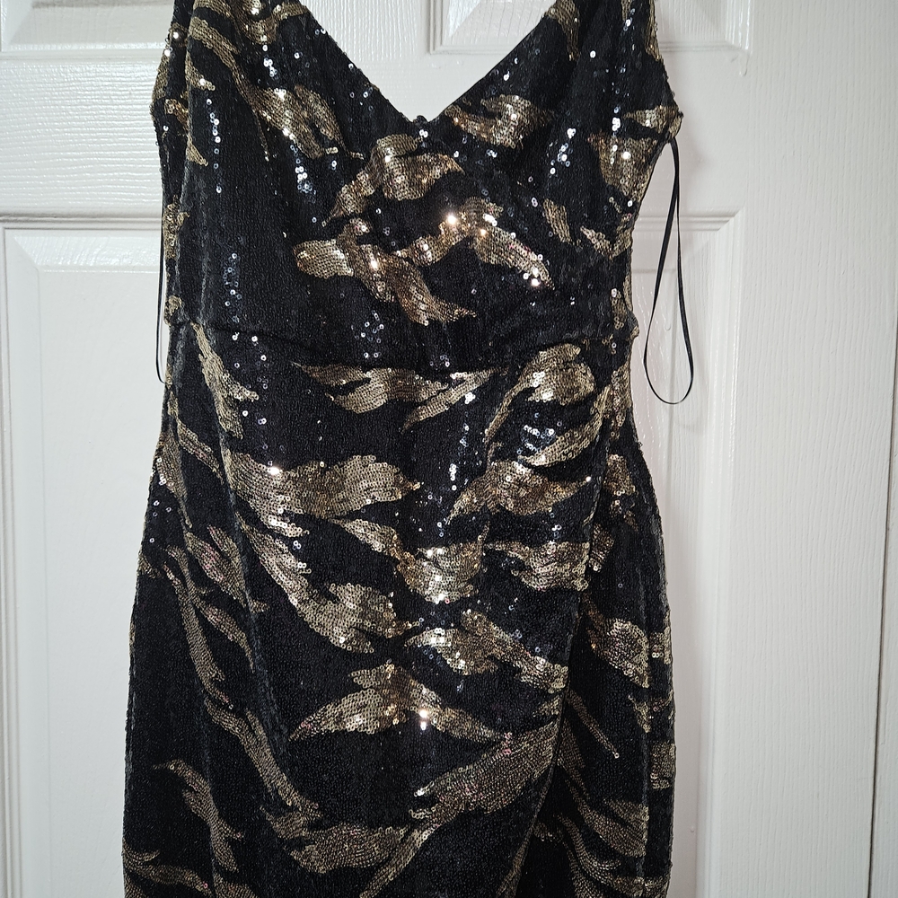 Fashion Nova Black and Gold Sequin Gown